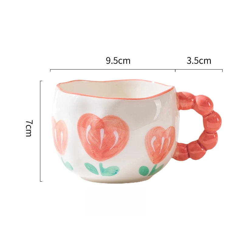 Cute Ceramic Mugs Cloud Heart Pattern Coffee Cups Flower Milk Tea Cup 250ML Drinkware Kitchen
