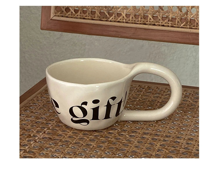 350ml Large Capacity Ceramic Mug Hand Pinched Big Ears Home High Value Water Cup Milk Coffee Cup Couple Pair Gift Cup