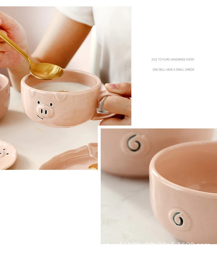 European Creative Cute Pink Pig Tableware Dishes Home Ceramic Plate Breakfast Nordic Wind Irregular Matte Plate Kitchen Utensils
