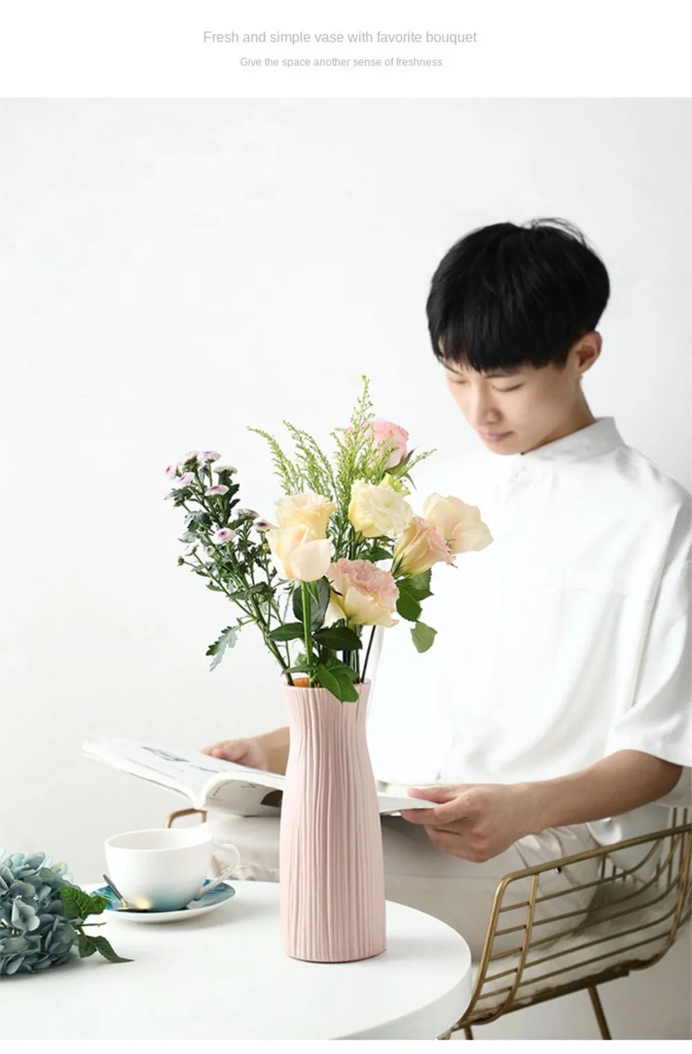 Home Decor Plastic Plastic Vases Imitation Ceramic Flower Arrangement Flower Pot Decoration Desktop Ornament Living Room