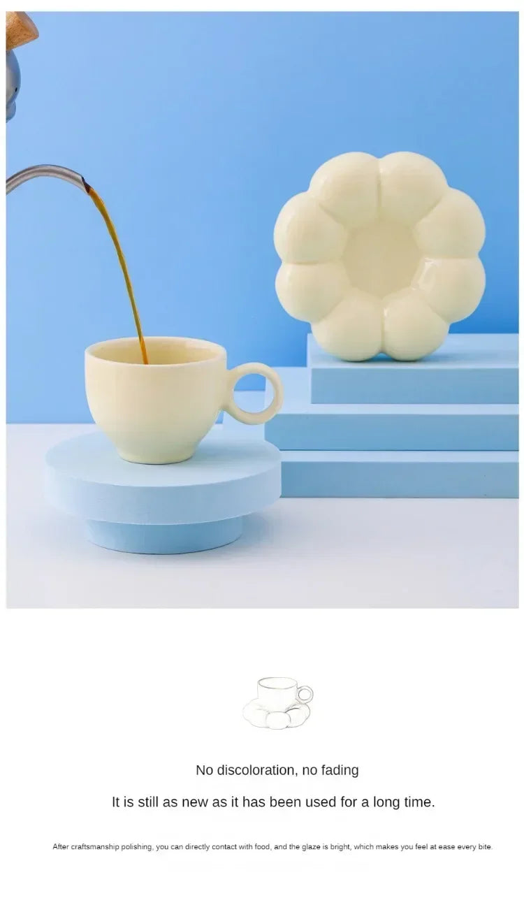 Ceramic Cloud-Shaped Coffee Cup Creative Sunflower Saucer Unique Office Afternoon Tea Mug Exquisite Milk Cups Kitchen Drinkware
