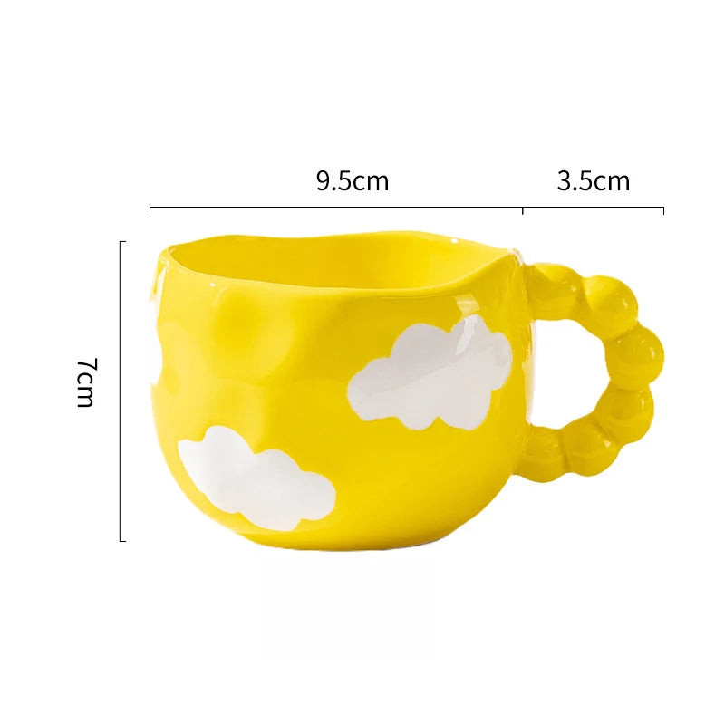 Cute Ceramic Mugs Cloud Heart Pattern Coffee Cups Flower Milk Tea Cup 250ML Drinkware Kitchen