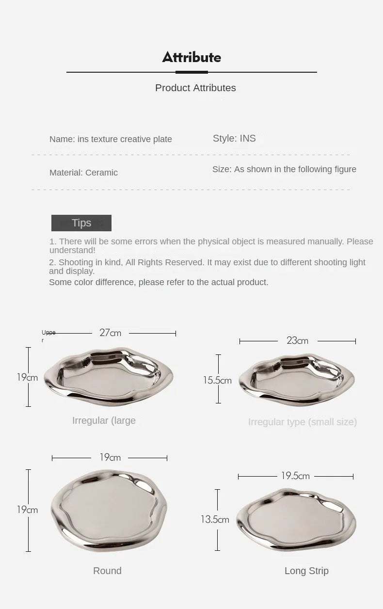 Creative Home Light Luxury Decoration Tray Ceramic Storage Tray Fruit Snack Tray Coffee Table Jewelry Tray Ins Decoration