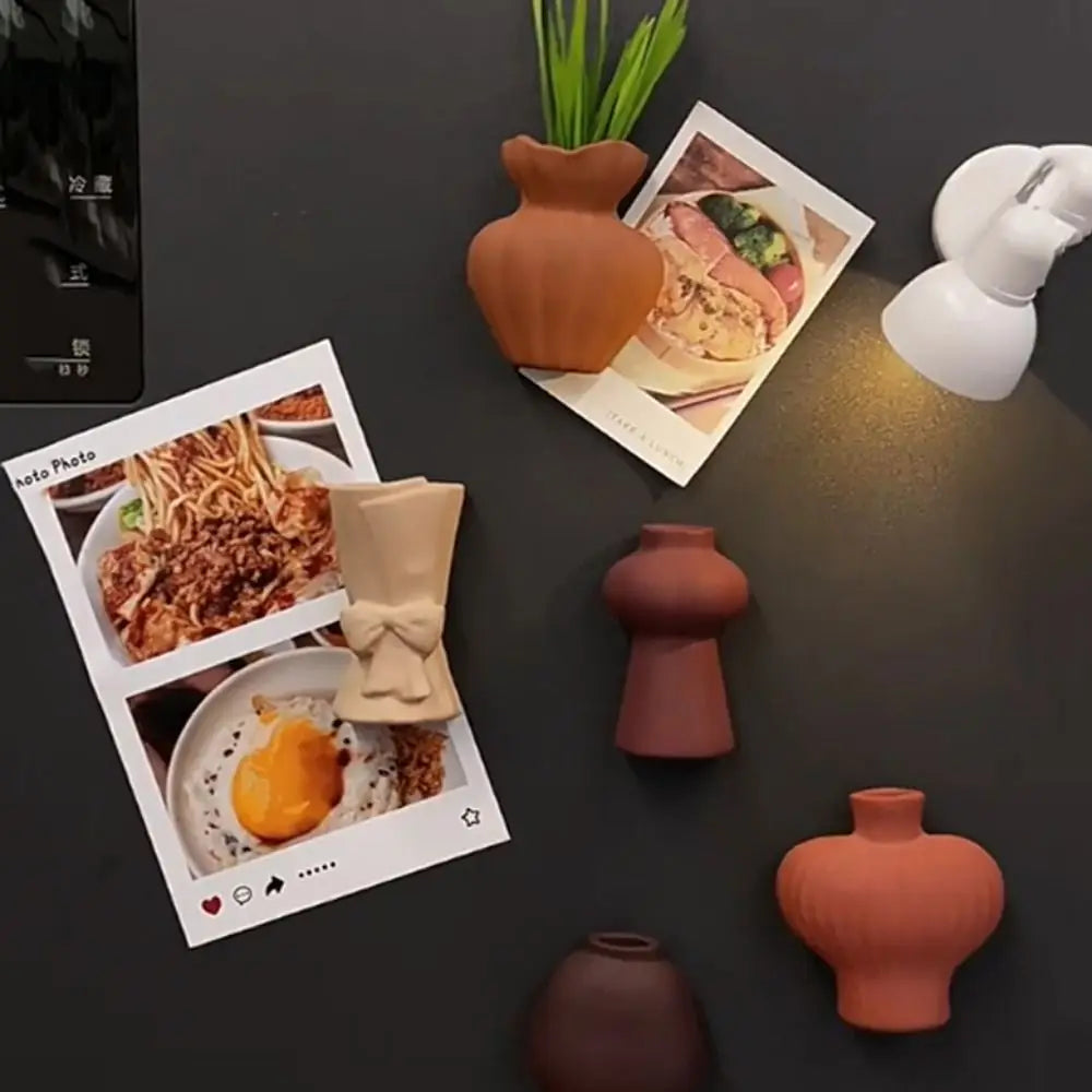 Ceramic Vases Refrigerator Stickers Decorative Exquisite Magnetic Sticker Mini Stylish Simulation Flower Vase Living Room