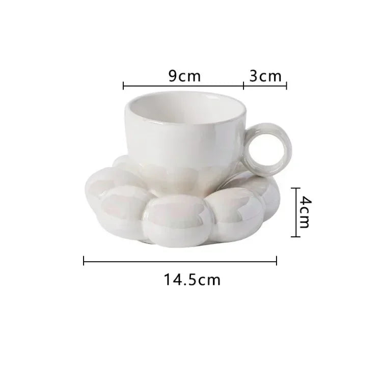 Ceramic Cloud-Shaped Coffee Cup Creative Sunflower Saucer Unique Office Afternoon Tea Mug Exquisite Milk Cups Kitchen Drinkware