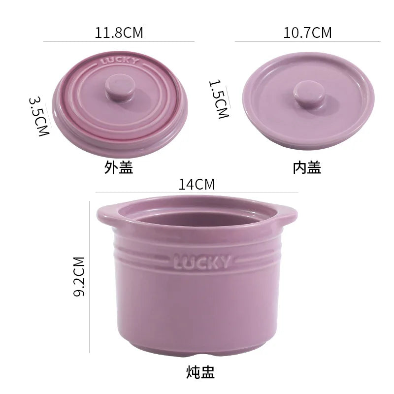 Double Lid Ceramic Bowl,Bird's Nest Steamed Egg Bowl Dessert Cup Stockpot for Boiling, Simmer Cooking Pot Kitchen Cooking Tools