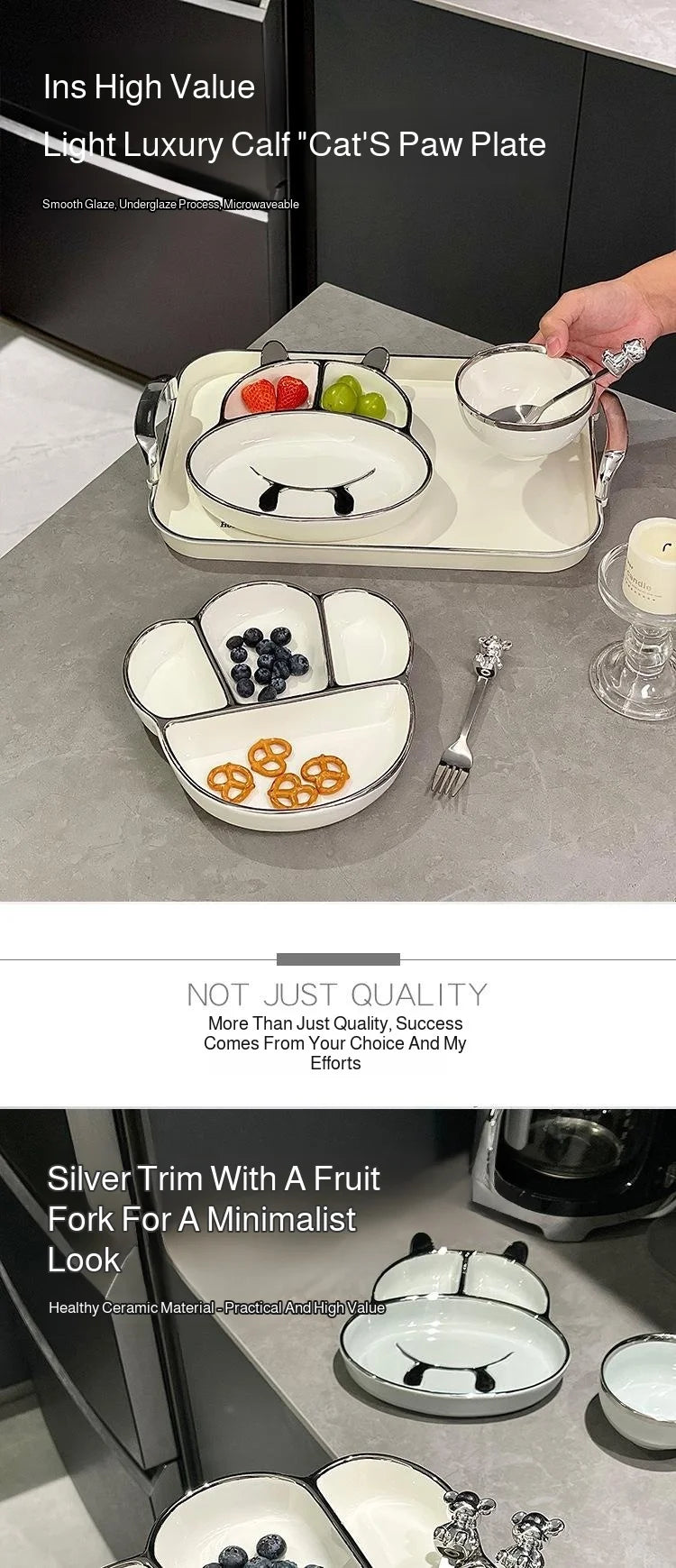 Ceramic Compartmentalized Dinner Plate For Adults To Lose Weight, Cute Dish Plate For One Person To Eat, Separate Meal System