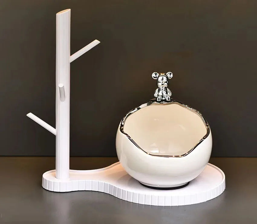 Ceramic Bear Tray Statue Accessory Storage Key Holder Candy Bowl Jewelry Earrings Suitable for Home Modern Table Office Decor