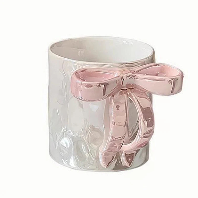 Ins style dreamy bow ceramic mug with high aesthetic value, drinking cup, coffee cup
