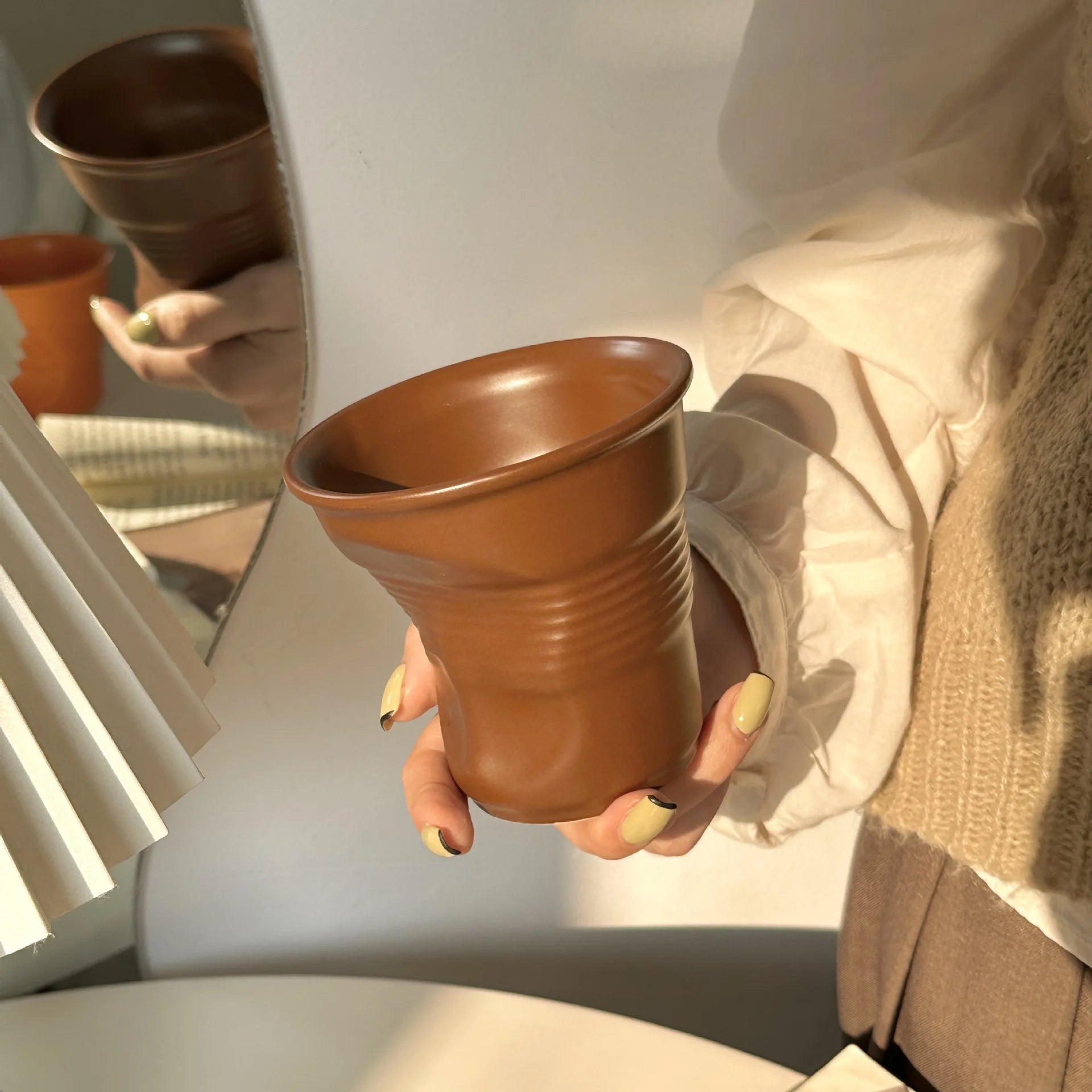 Ceramic Irregular Coffee Cup，200/400ml Pure Color Coffee Mug  Milk Mug Tea Drinks Water Cup，Home Office Tumbler Mugs