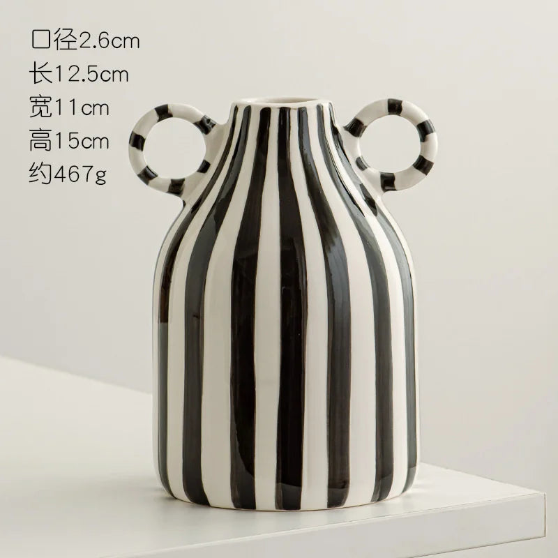 Fun Hand-painted Ceramic Flower Vase With Two Ears Living Room Decoration Accessories Decoración Hogar Home Decor Table Vases