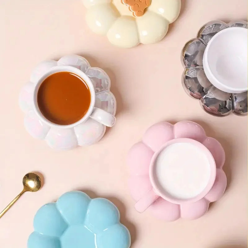 Ceramic Cloud-Shaped Coffee Cup Creative Sunflower Saucer Unique Office Afternoon Tea Mug Exquisite Milk Cups Kitchen Drinkware