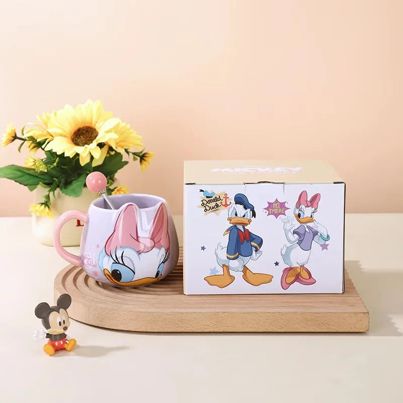 Hot Disney Mickey Mouse Minnie Coffee Mugs Cute Cartoon Donald Milk Mugs Creative Mugs Handle Kids Water Cup With Handgrip 450ml