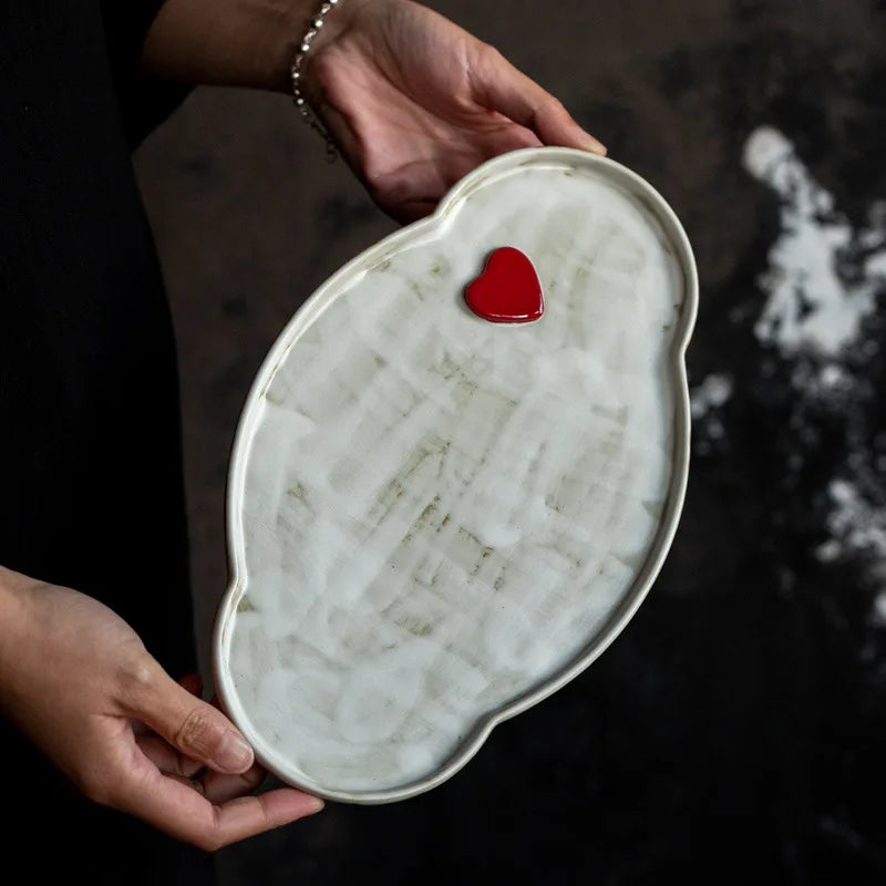 Creative Dry Brew Tray Ceramic Tea Tray Powder Introduction Oval Retro Home Use