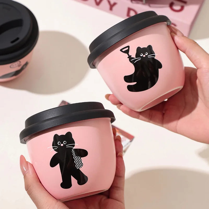 Pink Hand-held Coffee Cup Cute Casual Cup with Lid Female Water Cup French Beautiful Drinking Water Ceramic with Silicone Lid