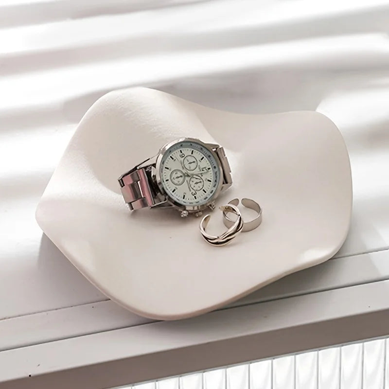 Ceramic Jewelry Tray - Unique Flower Design Storage Display Plate for Accessories, Artistic Home Decor, Jewelry Trays
