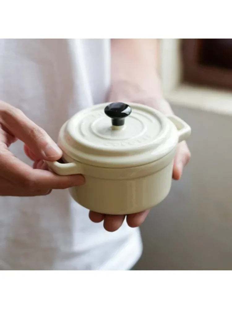 Ceramic Breakfast Bowl with Hanging Ears Anti-scalding Microwaveable Kid's Steamed Egg Food Bowl with Lid Household Soup Bowl