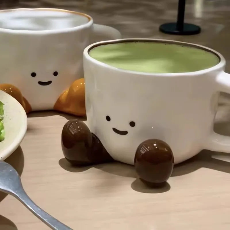 Cute Cartoon Coffee Ceramic Cup Home Desktop Decoration Smiling Face Coffee Cup For Holiday Gift