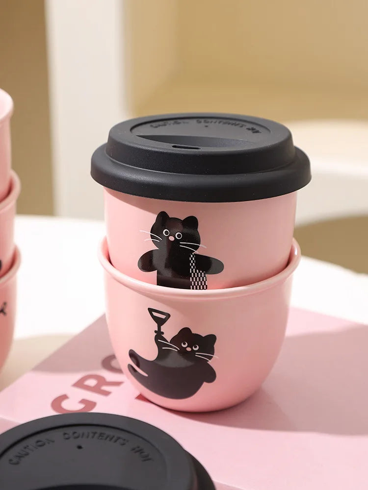Pink Hand-held Coffee Cup Cute Casual Cup with Lid Female Water Cup French Beautiful Drinking Water Ceramic with Silicone Lid