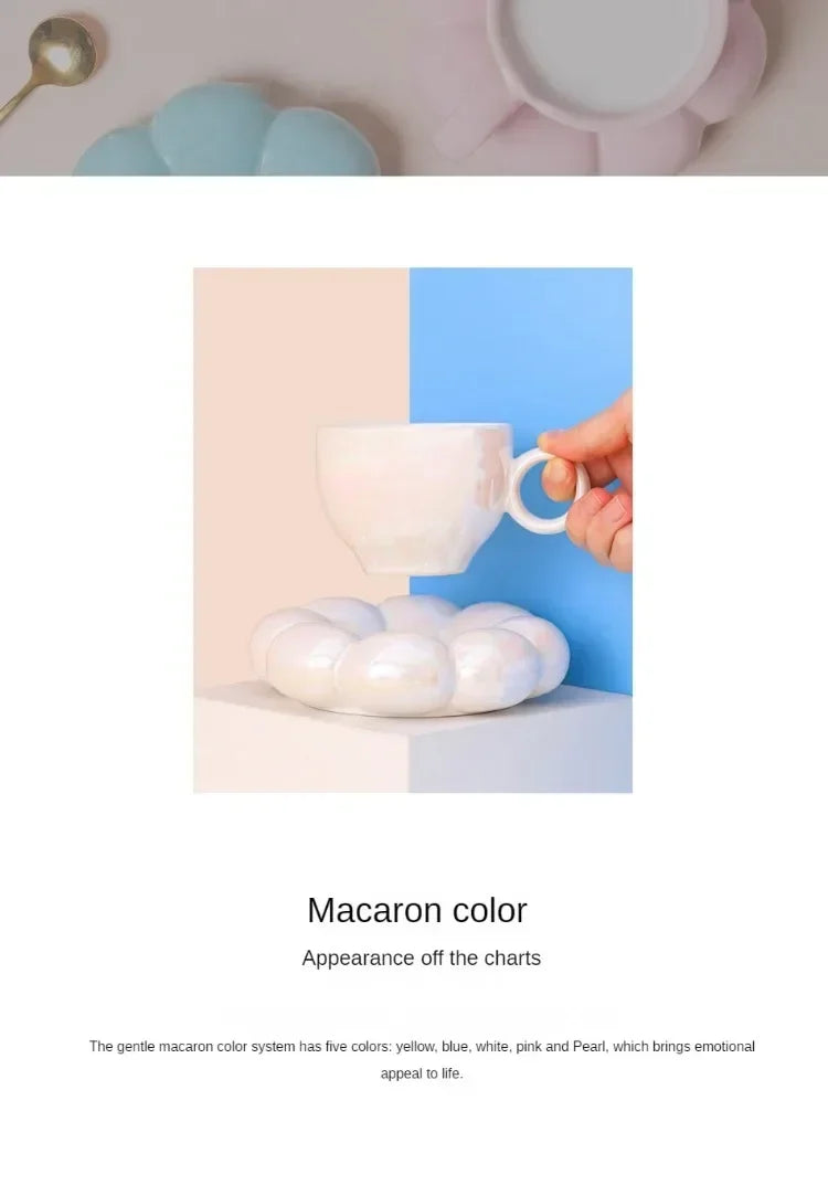 Ceramic Cloud-Shaped Coffee Cup Creative Sunflower Saucer Unique Office Afternoon Tea Mug Exquisite Milk Cups Kitchen Drinkware