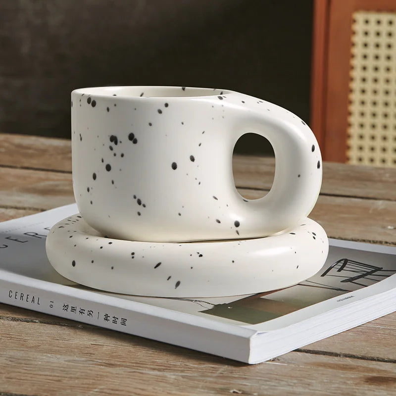 400ml Fat Handmade Chubby Mug Creative Nordic Home Decoration Oval Plate Personalized Ceramic Cup Saucer Coffee Tea Milk Cake