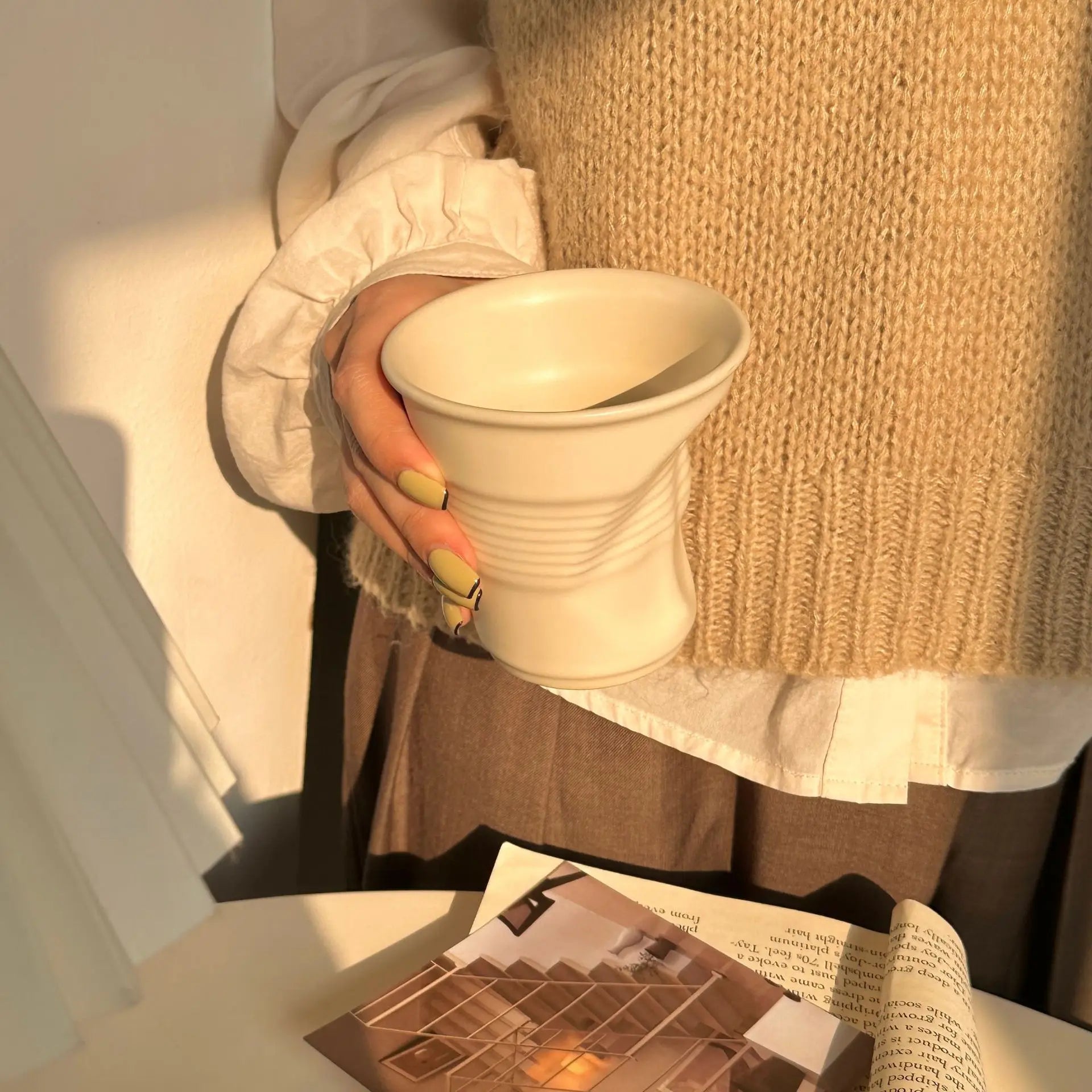 Ceramic Irregular Coffee Cup，200/400ml Pure Color Coffee Mug  Milk Mug Tea Drinks Water Cup，Home Office Tumbler Mugs