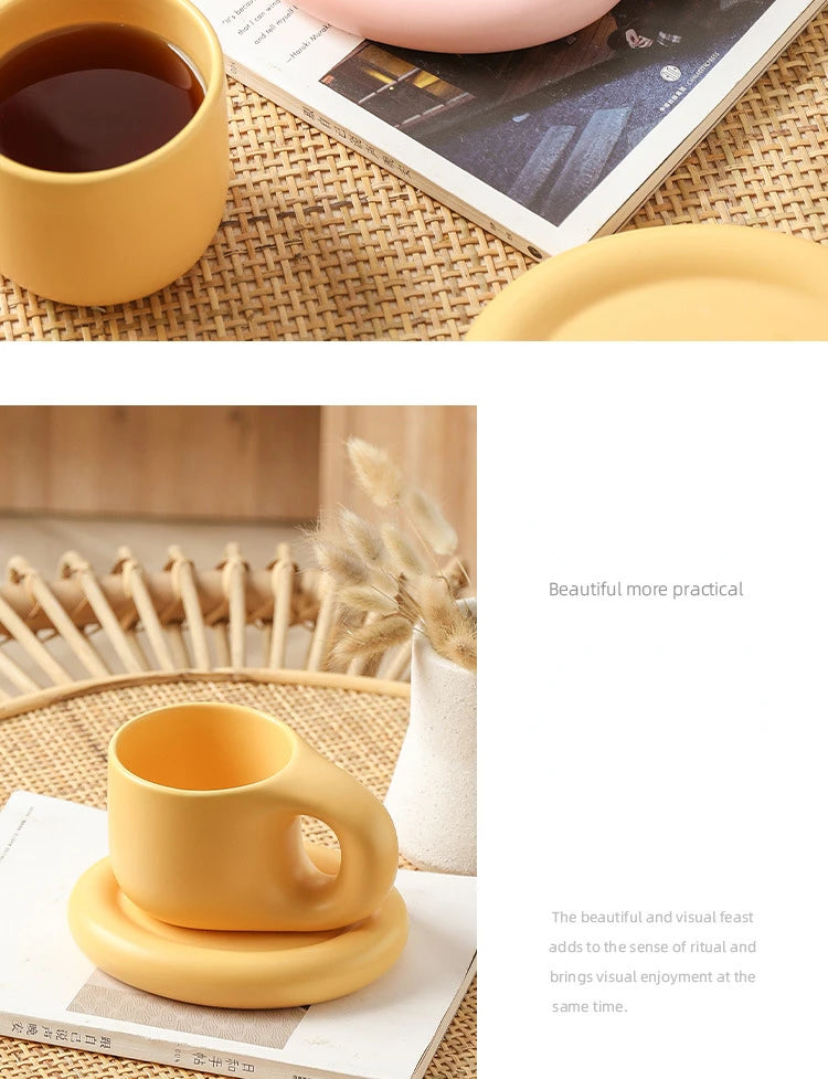 400ml Fat Handmade Chubby Mug Creative Nordic Home Decoration Oval Plate Personalized Ceramic Cup Saucer Coffee Tea Milk Cake