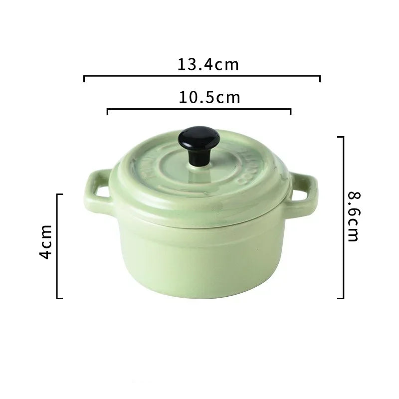 Ceramic Breakfast Bowl with Hanging Ears Anti-scalding Microwaveable Kid's Steamed Egg Food Bowl with Lid Household Soup Bowl