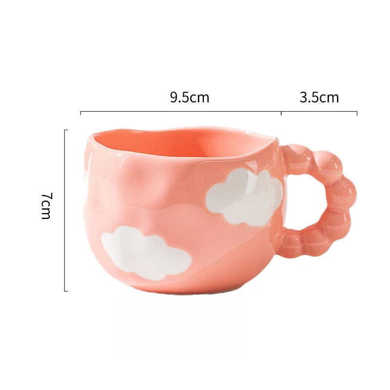 Cute Ceramic Mugs Cloud Heart Pattern Coffee Cups Flower Milk Tea Cup 250ML Drinkware Kitchen