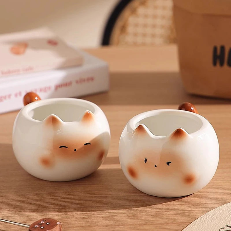 1Pc Siamese Cat Coffee Cup Creative Cute Kitten Mug High-Looking Exquisite Cup Suitable for Coffee Shop Latte Latte Cup Office Living Room Home Bedroom Drinking Cup Afternoon Tea Flower Tea Black Tea Cup Gift