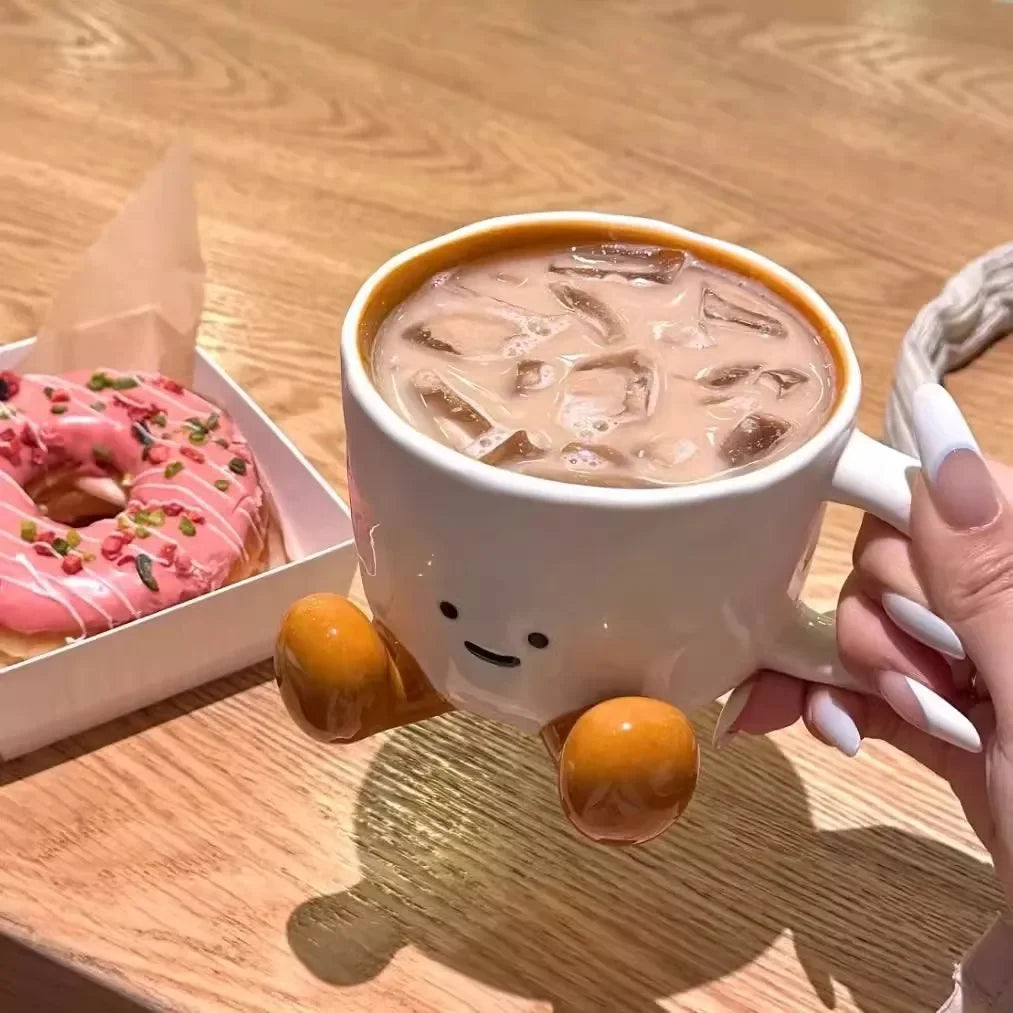 Cute Cartoon Coffee Ceramic Cup Home Desktop Decoration Smiling Face Coffee Cup For Holiday Gift