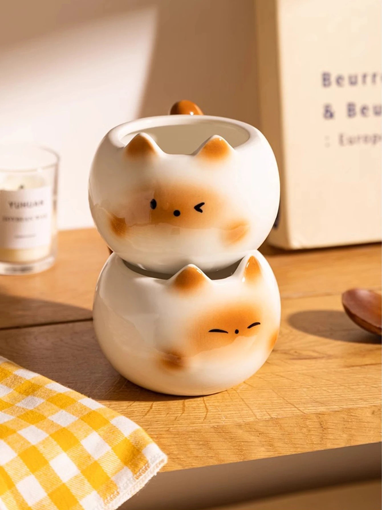 1Pc Siamese Cat Coffee Cup Creative Cute Kitten Mug High-Looking Exquisite Cup Suitable for Coffee Shop Latte Latte Cup Office Living Room Home Bedroom Drinking Cup Afternoon Tea Flower Tea Black Tea Cup Gift