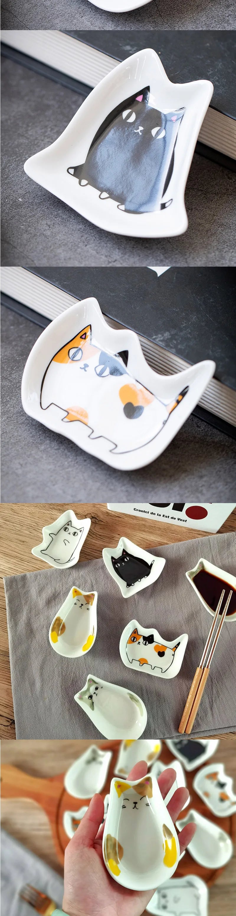 Ceramic Seasoning Dish Create Meaning Dish Japanese Cartoon Cute Cat Sauce Vinegar Dish Decoration Piece Wasabi Soy Sauce Dish