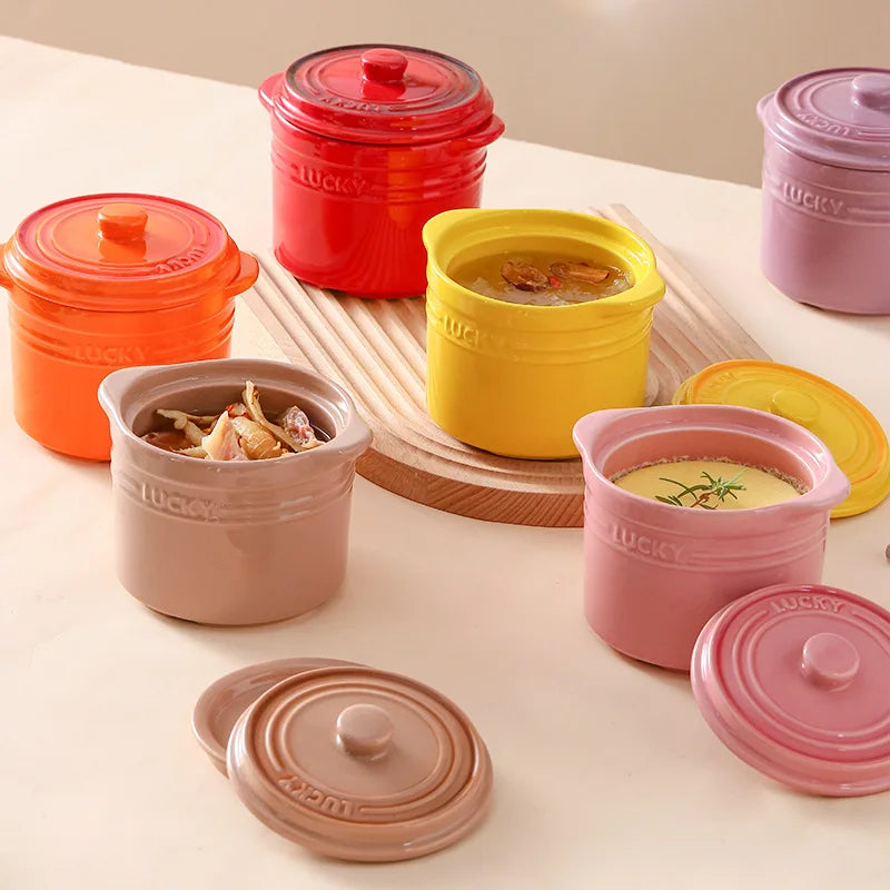 Double Lid Ceramic Bowl,Bird's Nest Steamed Egg Bowl Dessert Cup Stockpot for Boiling, Simmer Cooking Pot Kitchen Cooking Tools