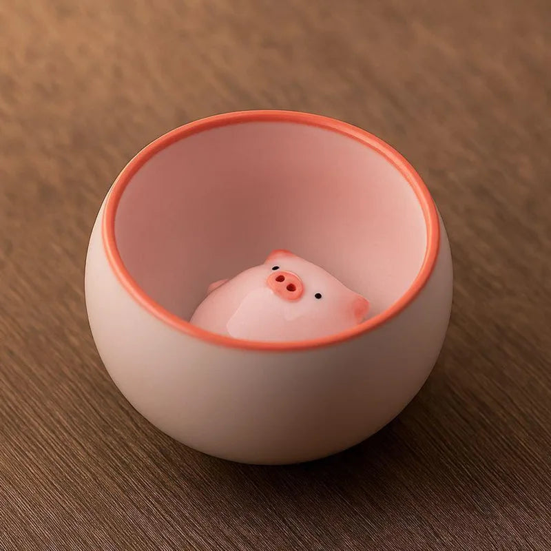 Creative Pig Inside Ceramic Teacup, Funny Bubble Spitting Pig Design, Espresso Coffee Water Mug, Cute Novelty Gift