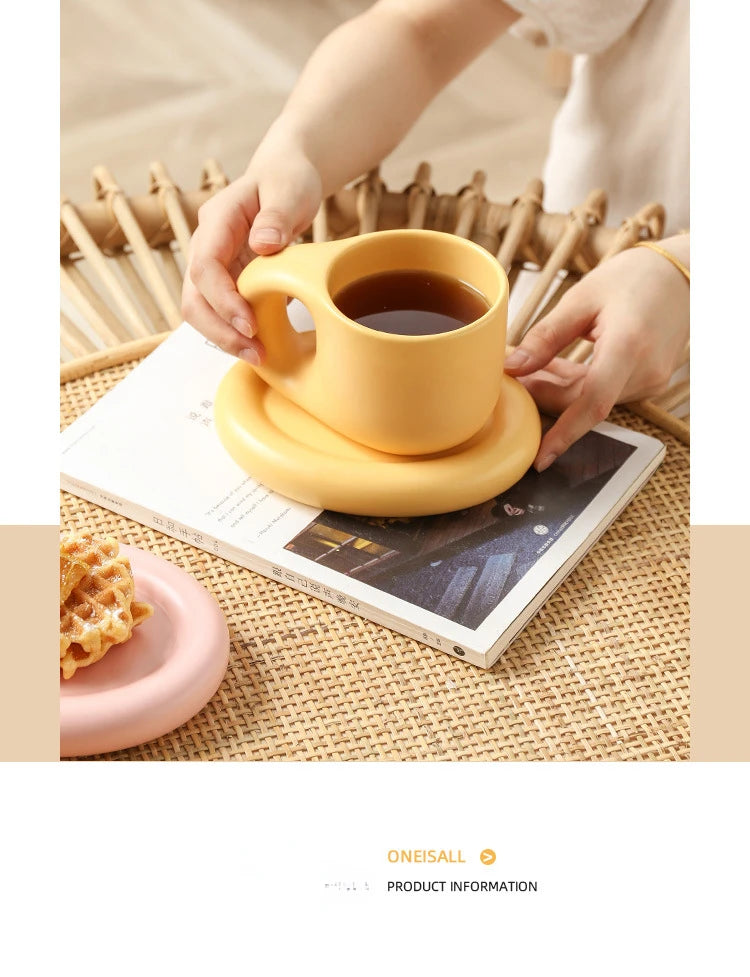 400ml Fat Handmade Chubby Mug Creative Nordic Home Decoration Oval Plate Personalized Ceramic Cup Saucer Coffee Tea Milk Cake