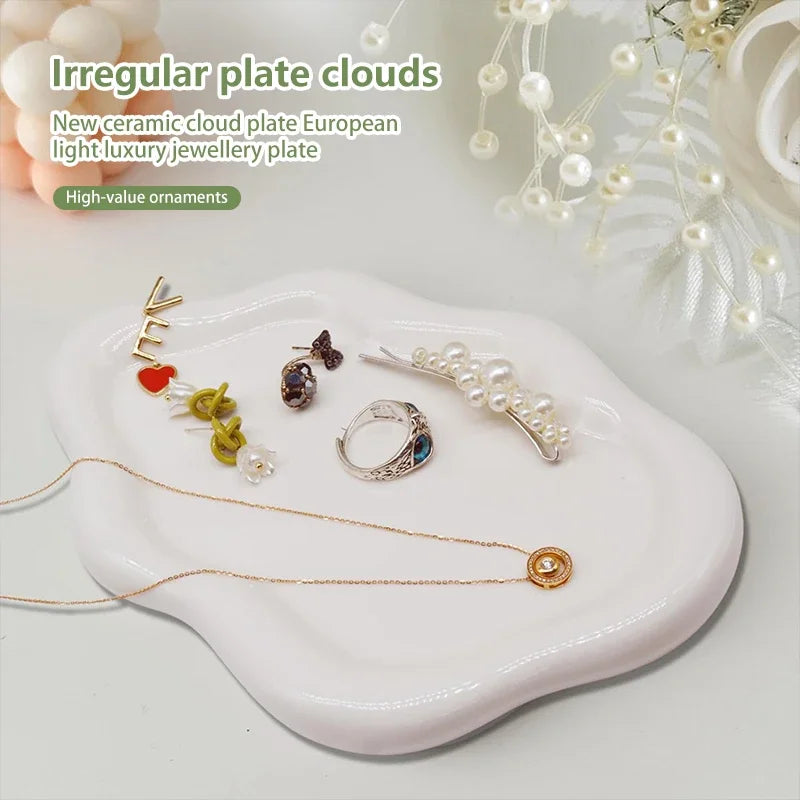 INS Style Cloud Shape Ceramic Plate Exquisite Ornaments Jewelry Dish for Women Jewelry Tray Trinket Tray Dish for Birthday Gifts