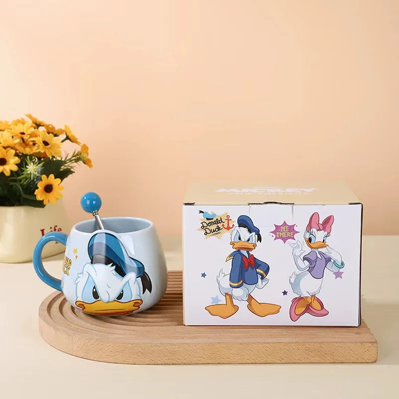 Hot Disney Mickey Mouse Minnie Coffee Mugs Cute Cartoon Donald Milk Mugs Creative Mugs Handle Kids Water Cup With Handgrip 450ml