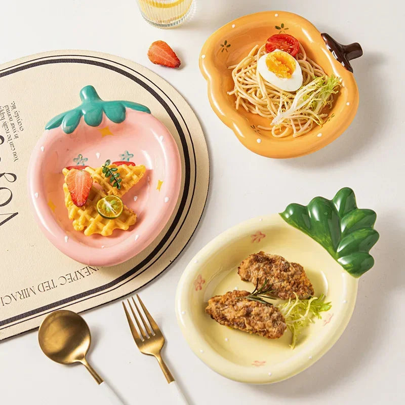 Fruit Plates Ceramic Household Cute Dessert Plates Salad Plates Home Desktop Fun Decoration Plates Mini Trays Kitchen Oil Plates