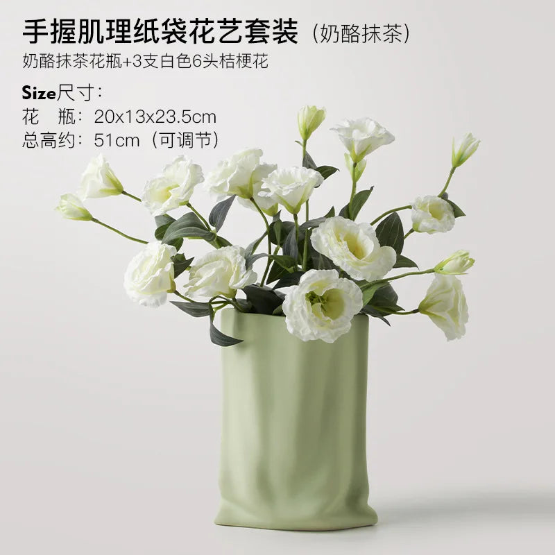 Beihanmei Cream Ceramic Vase Elegant Home Decor for Living Room Entryway Tabletop Flower Arrangement