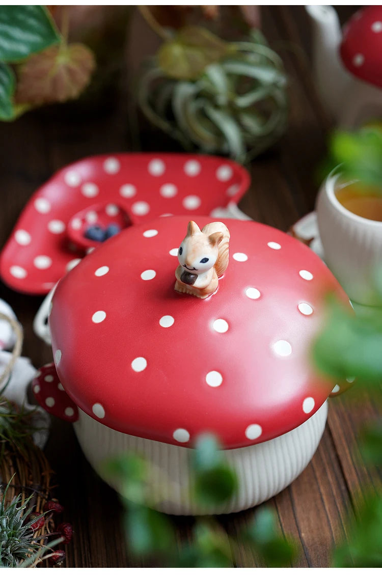 Cute Red Mushroom Ceramic Tableware Coffee Cup Afternoon Tea Set Creative Cartoon Pastry Plate Rice Bowl Salad Plate Dinner Dish