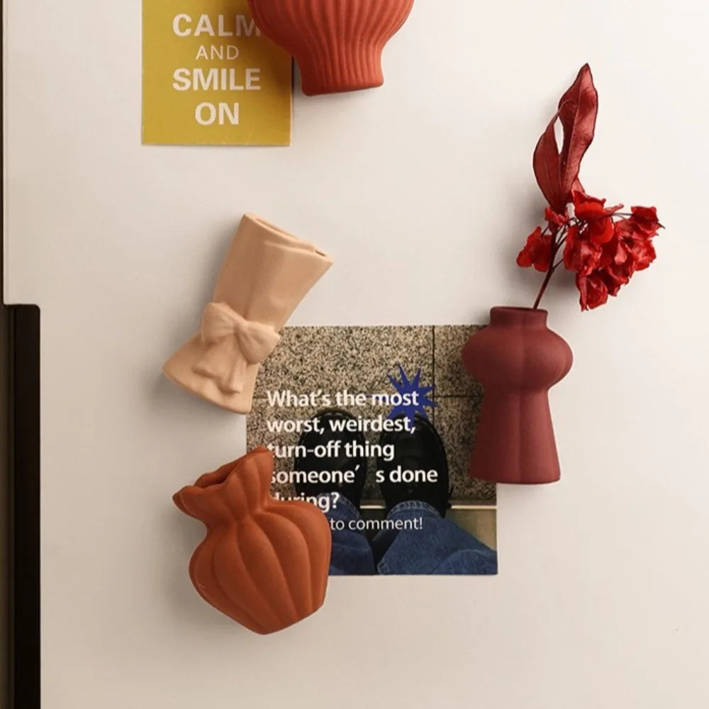 Ceramic Vases Refrigerator Stickers Decorative Exquisite Magnetic Sticker Mini Stylish Simulation Flower Vase Living Room