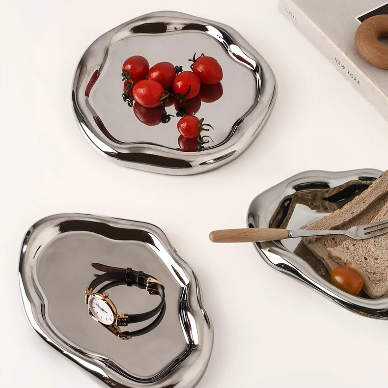 Creative Home Light Luxury Decoration Tray Ceramic Storage Tray Fruit Snack Tray Coffee Table Jewelry Tray Ins Decoration