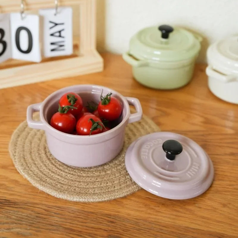 Ceramic Breakfast Bowl with Hanging Ears Anti-scalding Microwaveable Kid's Steamed Egg Food Bowl with Lid Household Soup Bowl