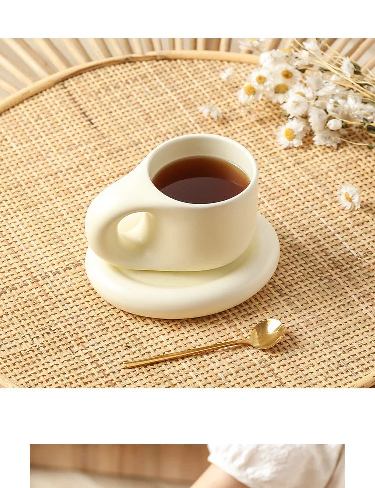 400ml Fat Handmade Chubby Mug Creative Nordic Home Decoration Oval Plate Personalized Ceramic Cup Saucer Coffee Tea Milk Cake