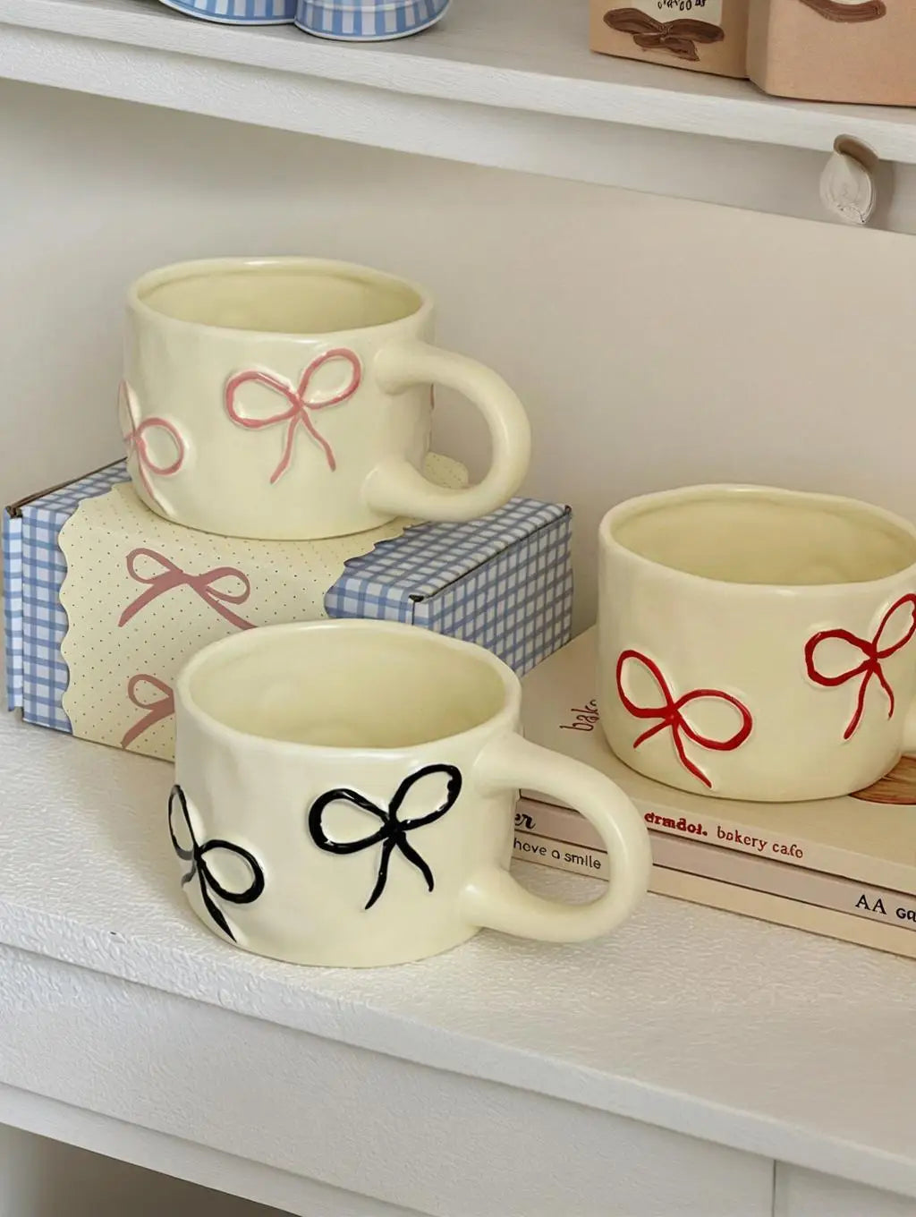 Bow shaped mug for girls with high looks, home ceramic water cup
