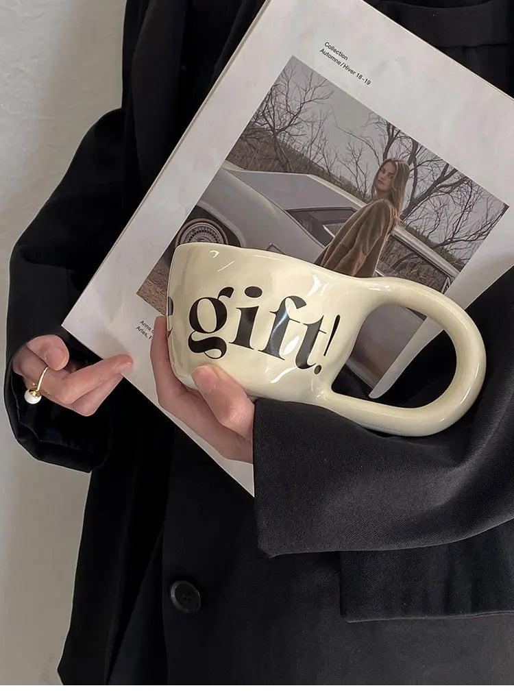 350ml Large Capacity Ceramic Mug Hand Pinched Big Ears Home High Value Water Cup Milk Coffee Cup Couple Pair Gift Cup