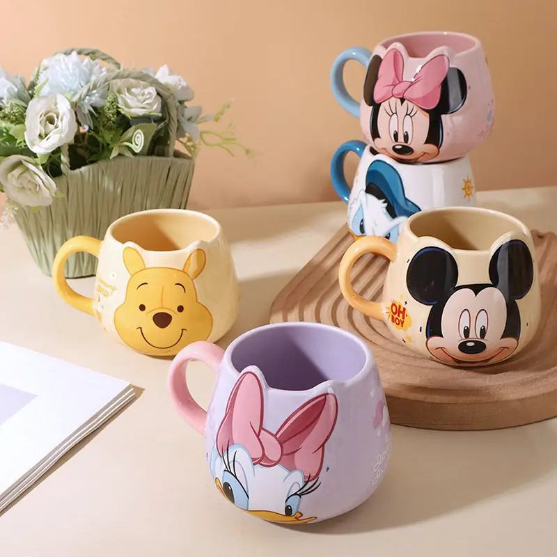 Hot Disney Mickey Mouse Minnie Coffee Mugs Cute Cartoon Donald Milk Mugs Creative Mugs Handle Kids Water Cup With Handgrip 450ml