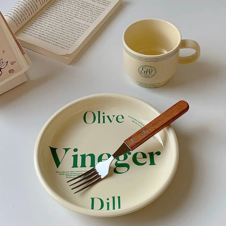 English Western Food Set Breakfast Plate French Vintage Soup Cup Coffee Mug Cream Style Tableware Yellow Ceramic Bowl
