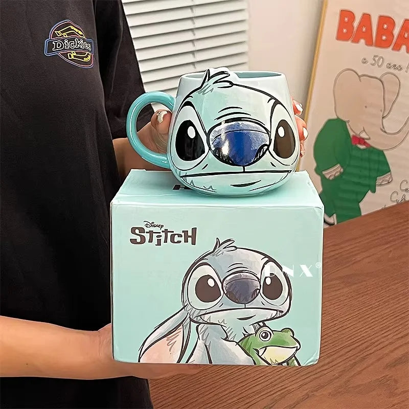 Disney Stitch New Cute Girl High Beauty Fashion Cartoon Creative Pattern Couple Milk Coffee Ceramic Mug Home Dormitory Gift Cup
